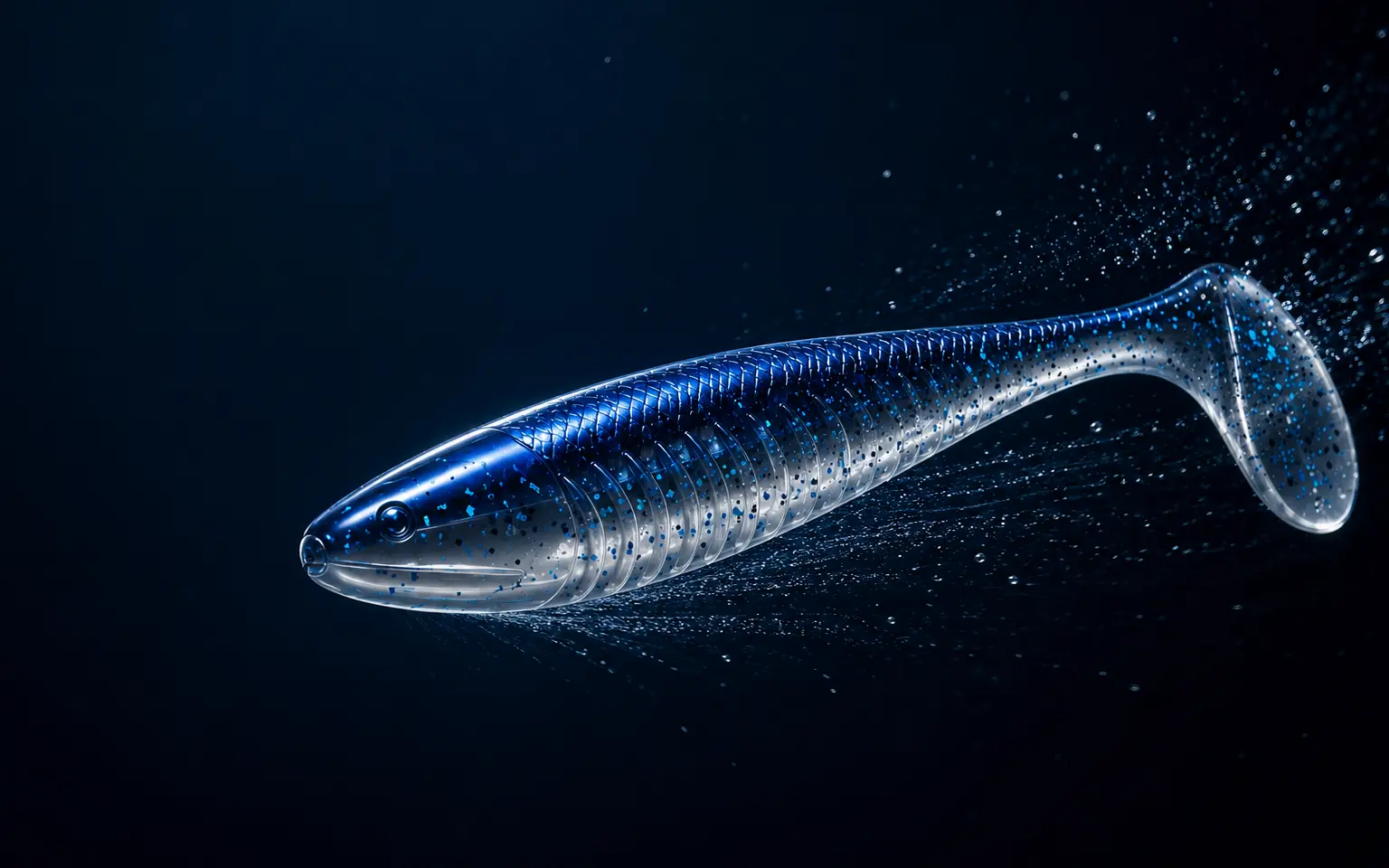 Sleek Bait blue glitter paddle-tail soft plastic bait